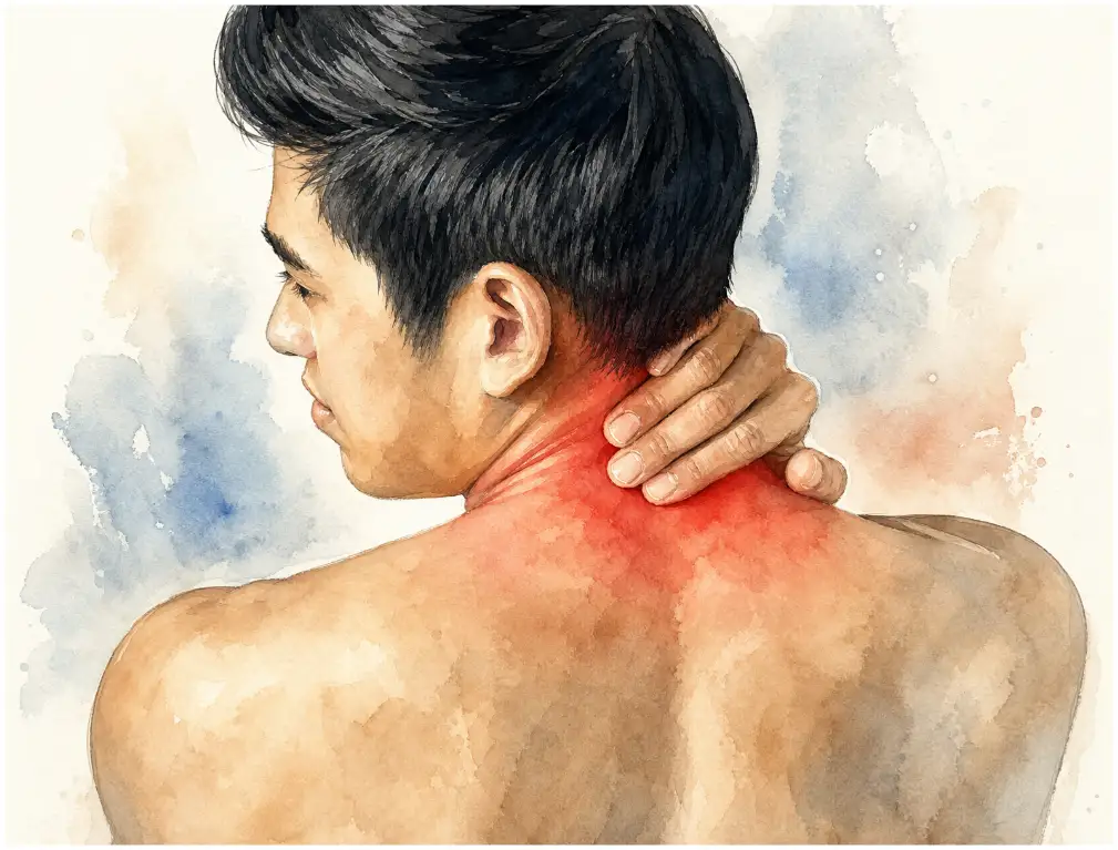 Man holding the back of his neck with pain from cervical spondylosis