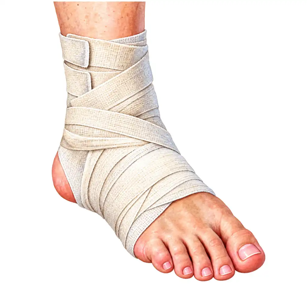 Keep the toes visible. They should stay their normal colour — blue, white or numb toes mean the bandage is too tight.