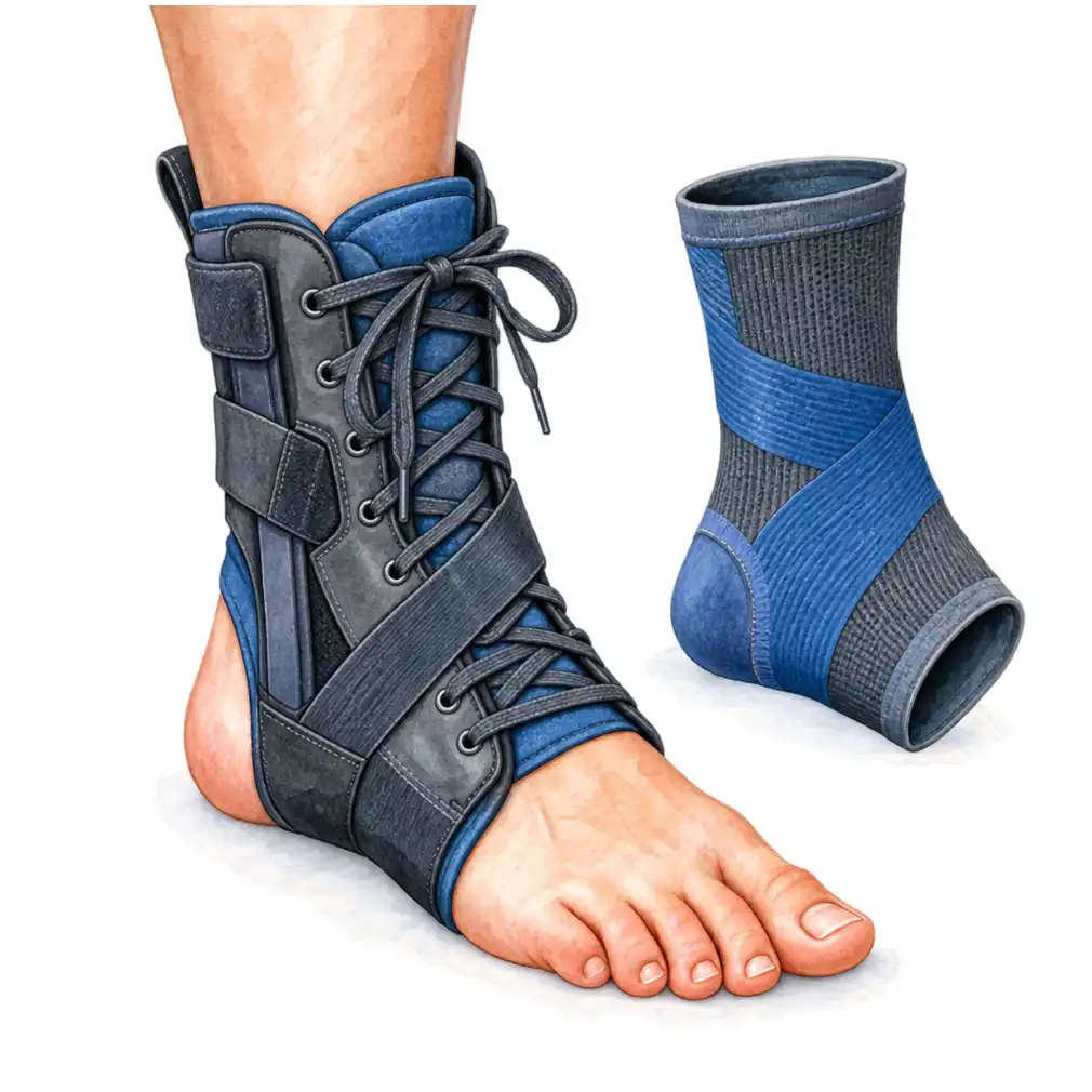 An ankle brace steadies the joint while the ligament heals and guards against a second sprain on the same ankle.