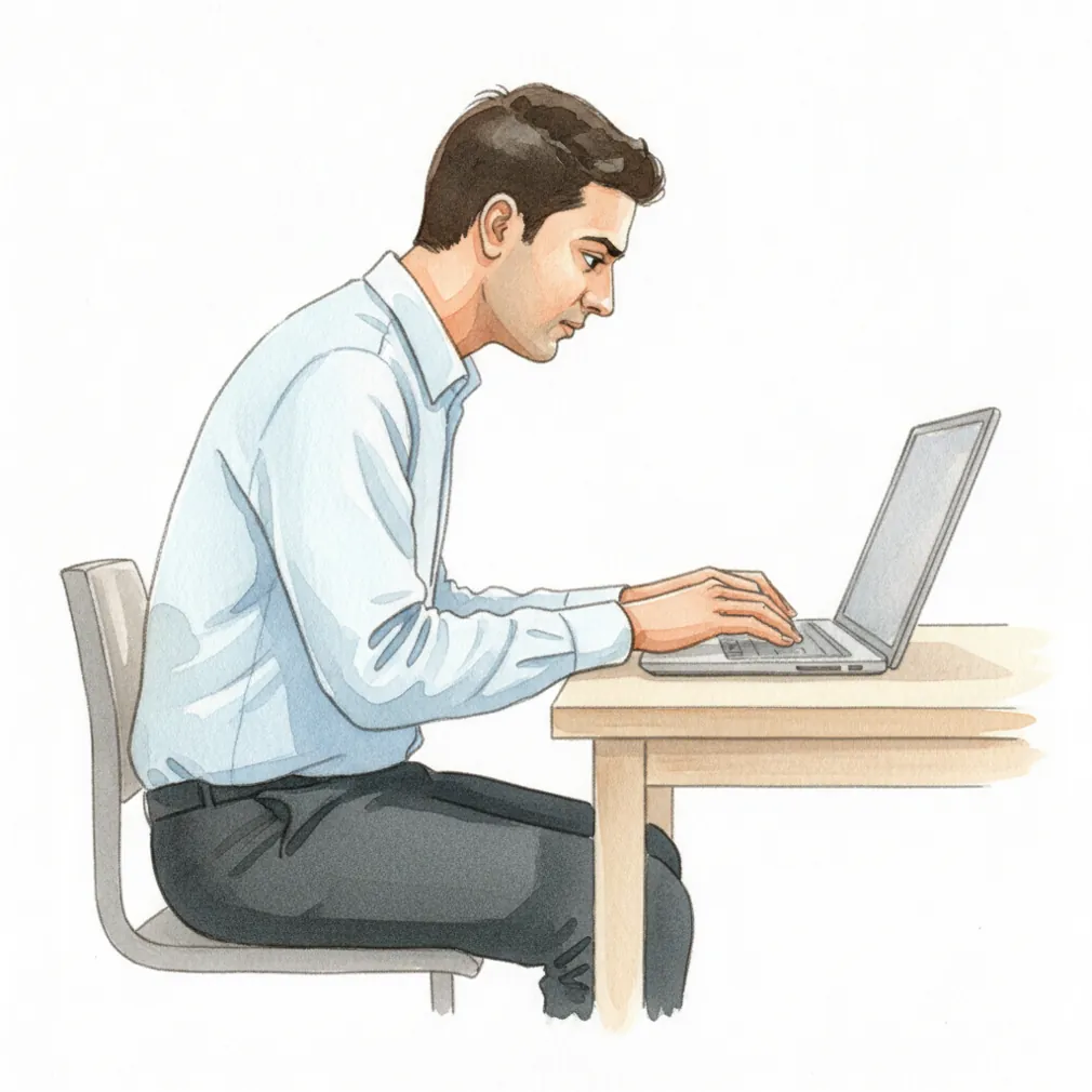 Long hours of slouched sitting strain the muscles and discs of the lower back.