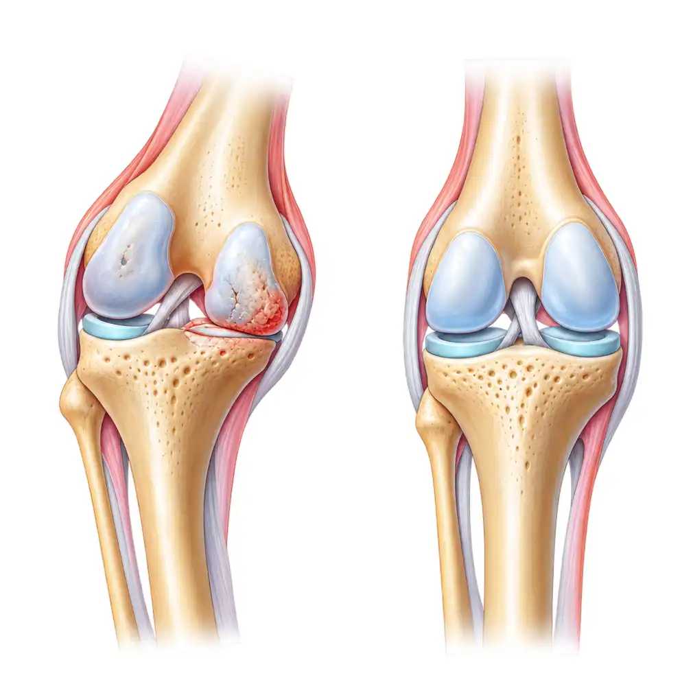 A leg out of line loads one side of the knee year after year — pain, an awkward walk, and arthritis earlier in adult life. Corrected in childhood, the knee loads evenly.