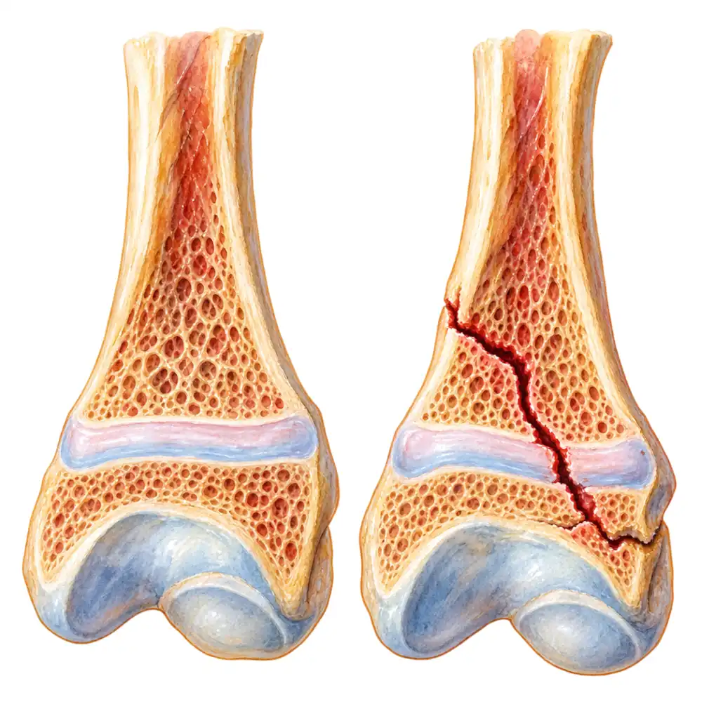 The growth plate is weaker than the bone around it, so the break often goes through it. Missed or badly set, growth can stop on one side.