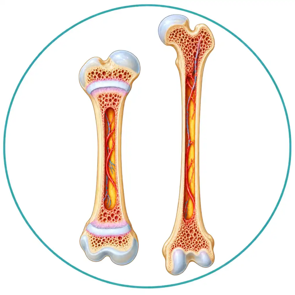 A child’s bone is softer and springier, with a thick sleeve around it and a growth plate near each end. It heals faster, and straightens small errors as it grows.