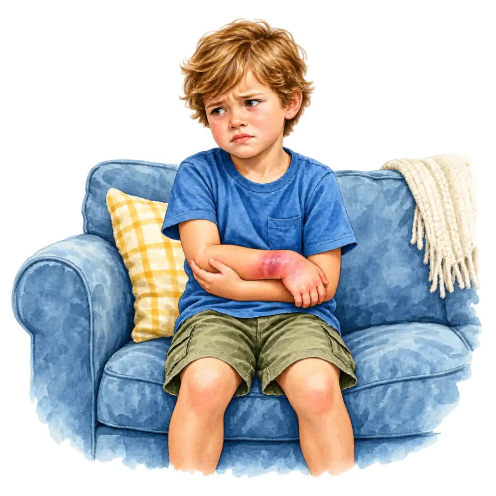 After a fall the child simply will not use that arm or leg. Swelling, bruising or tenderness at one spot — do not settle for “it is only a sprain”.