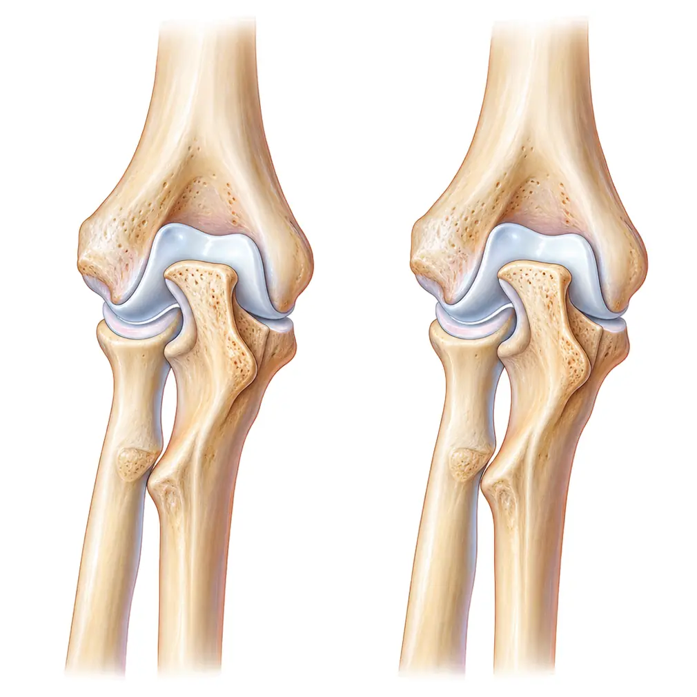 The elbow has very little remodelling power here. Once the fracture has healed crooked, growth will not undo it — and no brace or exercise changes the angle.