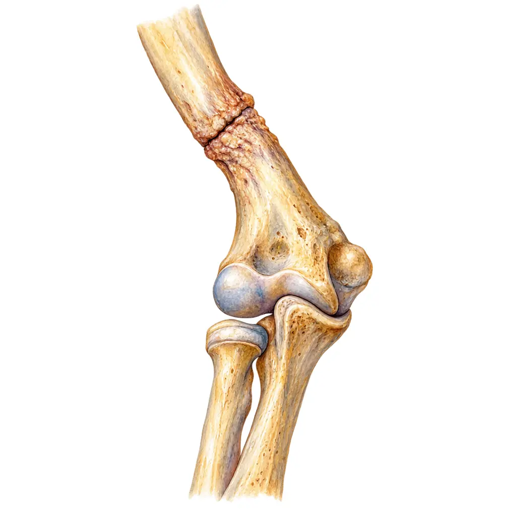 In 9 out of 10 it follows a broken elbow that healed crooked — the supracondylar fracture just above the joint.