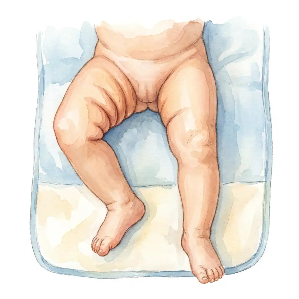 The skin creases on the two thighs are not the same, and one leg does not open out as far. The baby feels no pain.