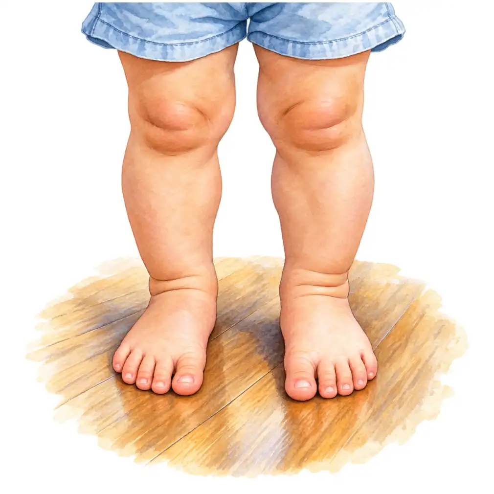 About half of all babies are born with flat feet. A pad of baby fat fills the arch, and by about 6 years most children have a normal one.