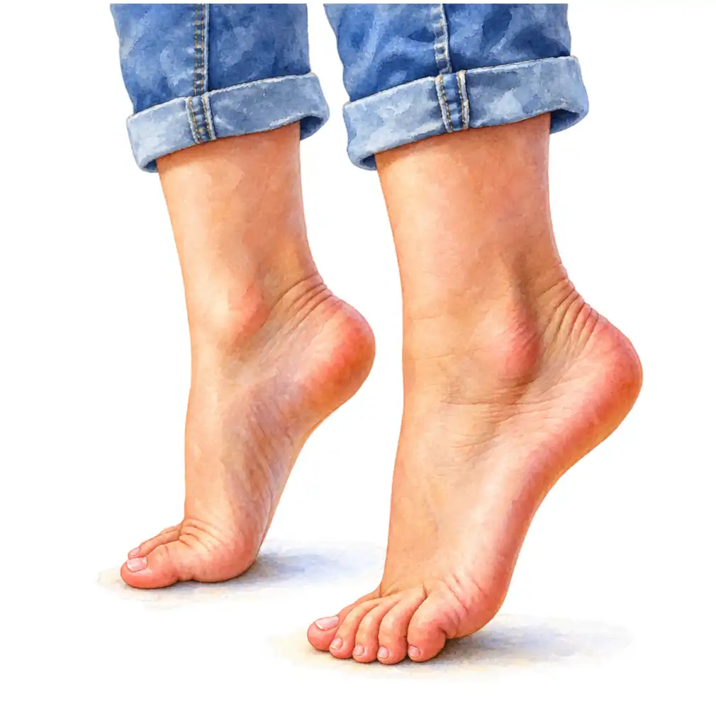 Ask the child to stand on tiptoes. If an arch appears, the foot is flexible — the common, harmless kind, 80 in 100.