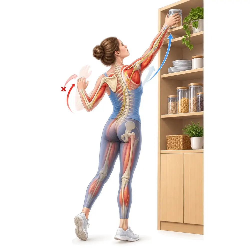 Frozen stage, 4 to 12 months: the pain settles but the stiffness does not. This is when the shoulder moves least.
