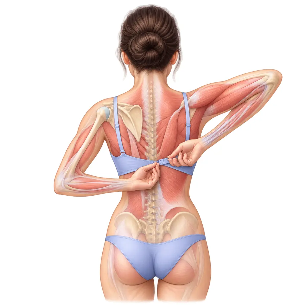 Reaching behind the back, fastening clothing or taking a wallet from a back pocket — these are the movements that go first.