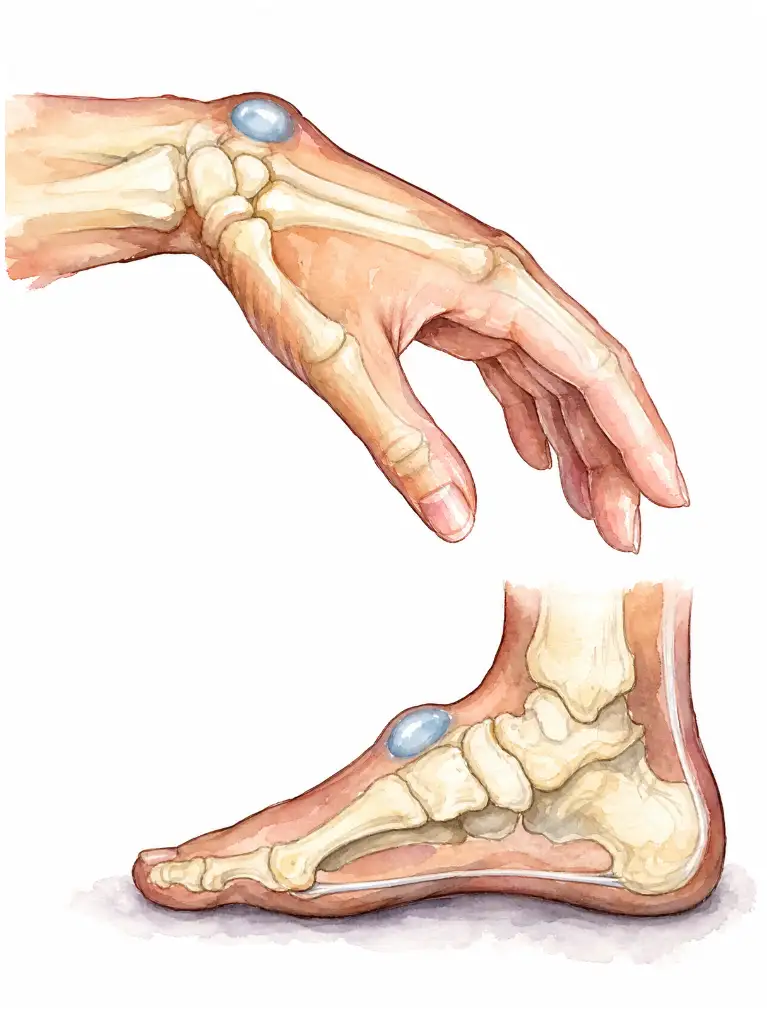 Ganglion cyst on the back of the wrist and on the top of the foot