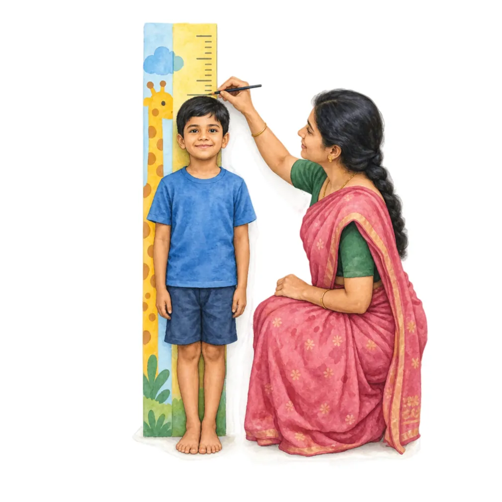 Regular height checks show whether a child is growing at a steady pace.