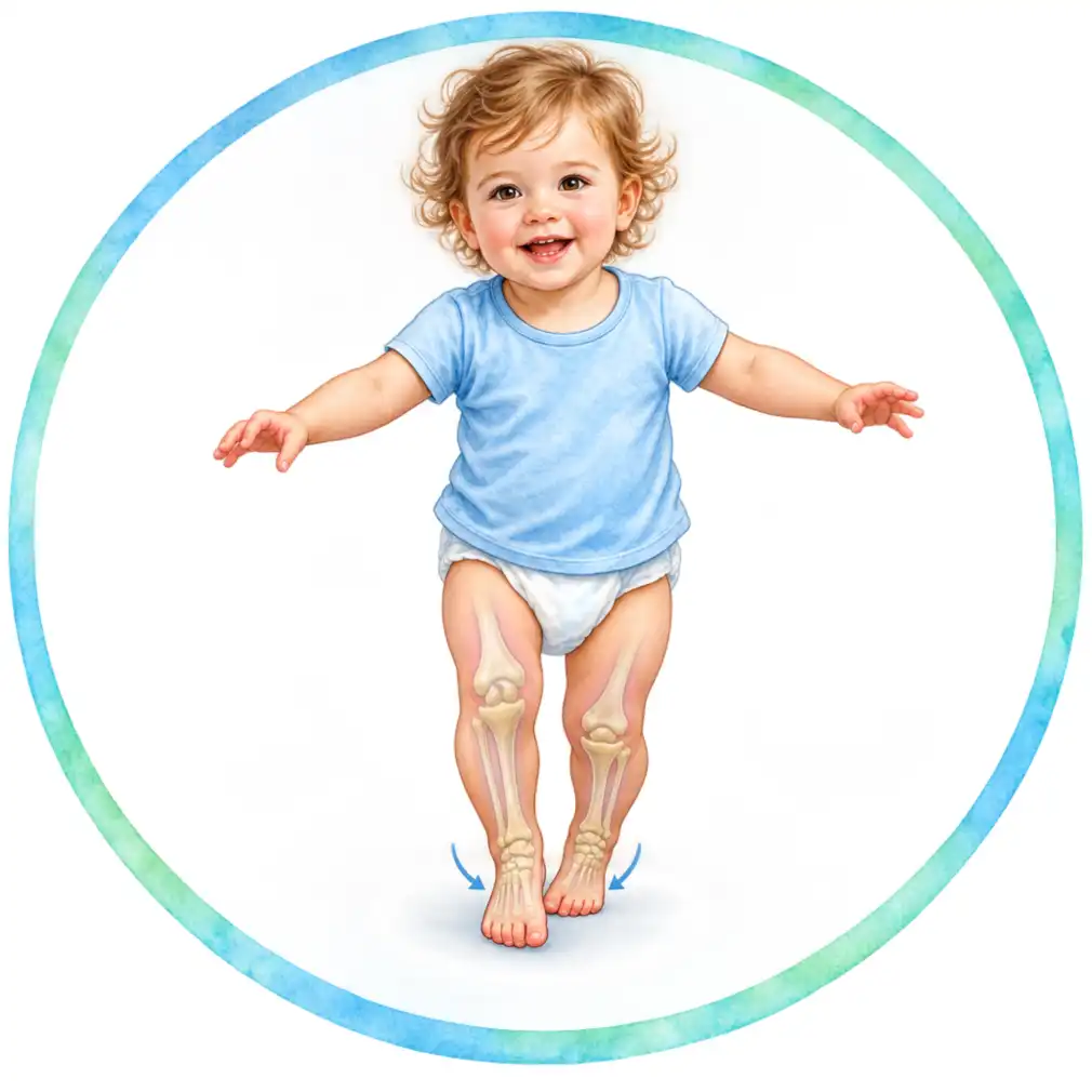 In-toeing means the child walks with the feet turned inward. It is one of the commonest reasons parents ask about a child’s walk.