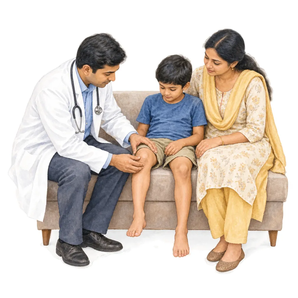 Night pain, swelling, locking or a limp need a doctor's check.