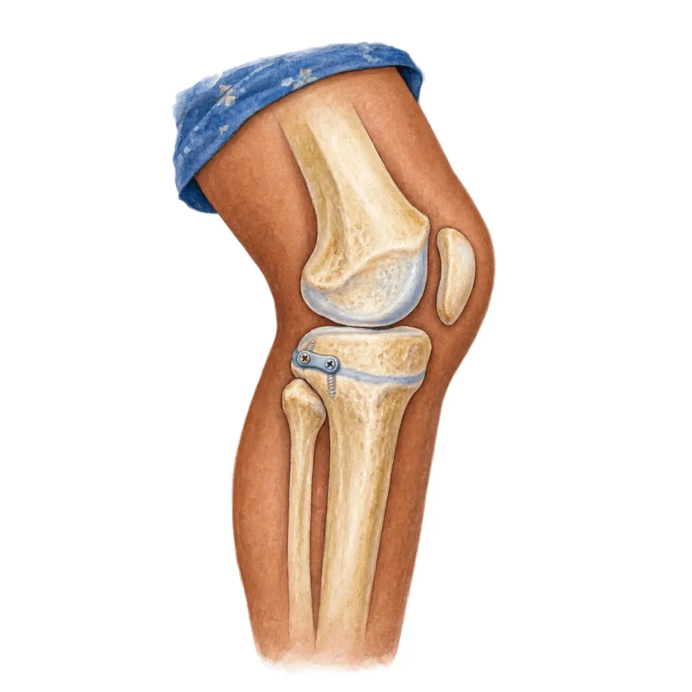 In growing children a small plate can guide the bone to straighten (guided growth).