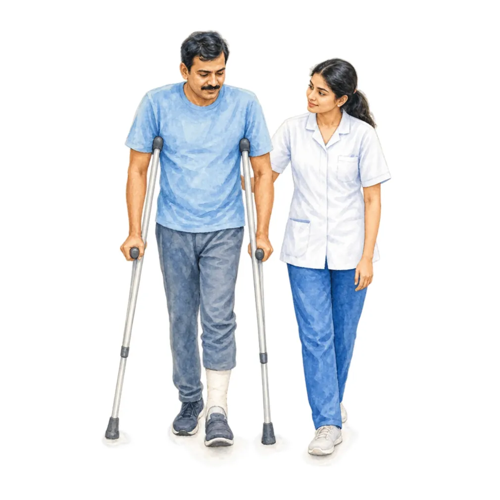 Walking with crutches for some months lets the graft heal and saves the natural hip.