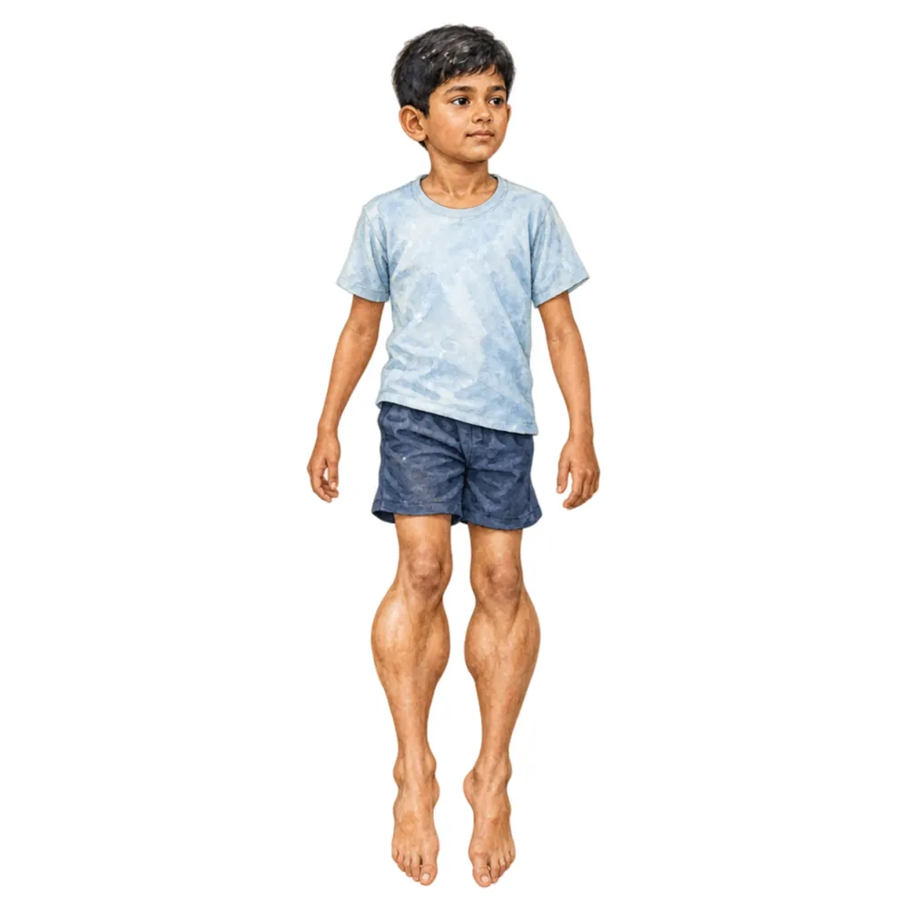 Large-looking calves and frequent falls are early signs.