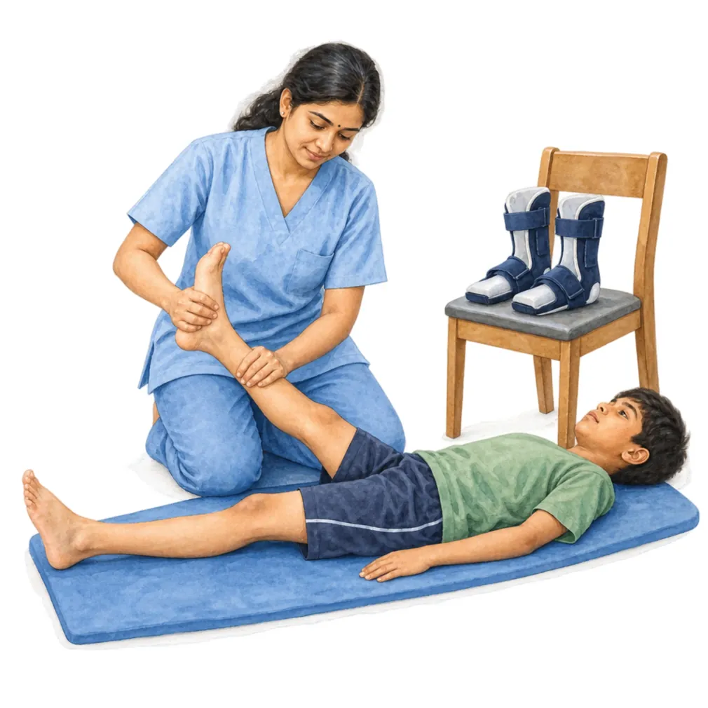 Daily stretching, night splints and regular check-ups keep the child walking longer.