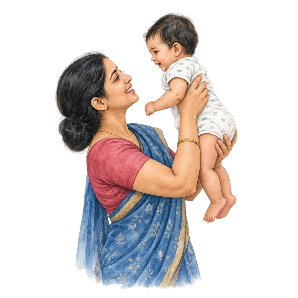 Lift the child by supporting the bottom and back – never by the arms or legs.