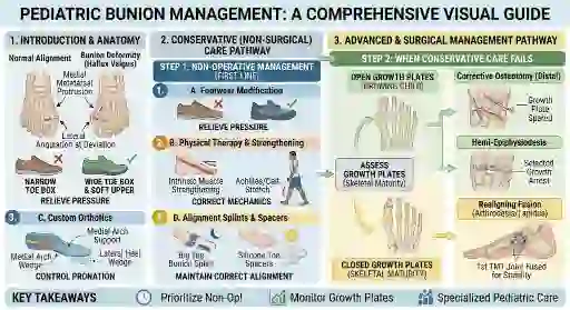 Bunion treatment in children - footwear, orthotics and spacers first, corrective osteotomy reserved for painful deformity