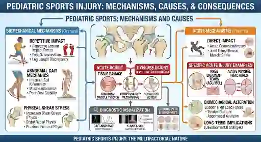 Pediatric sports injury mechanisms - repetitive impact, abnormal gait mechanics, physeal shear stress and acute traumatic mechanisms