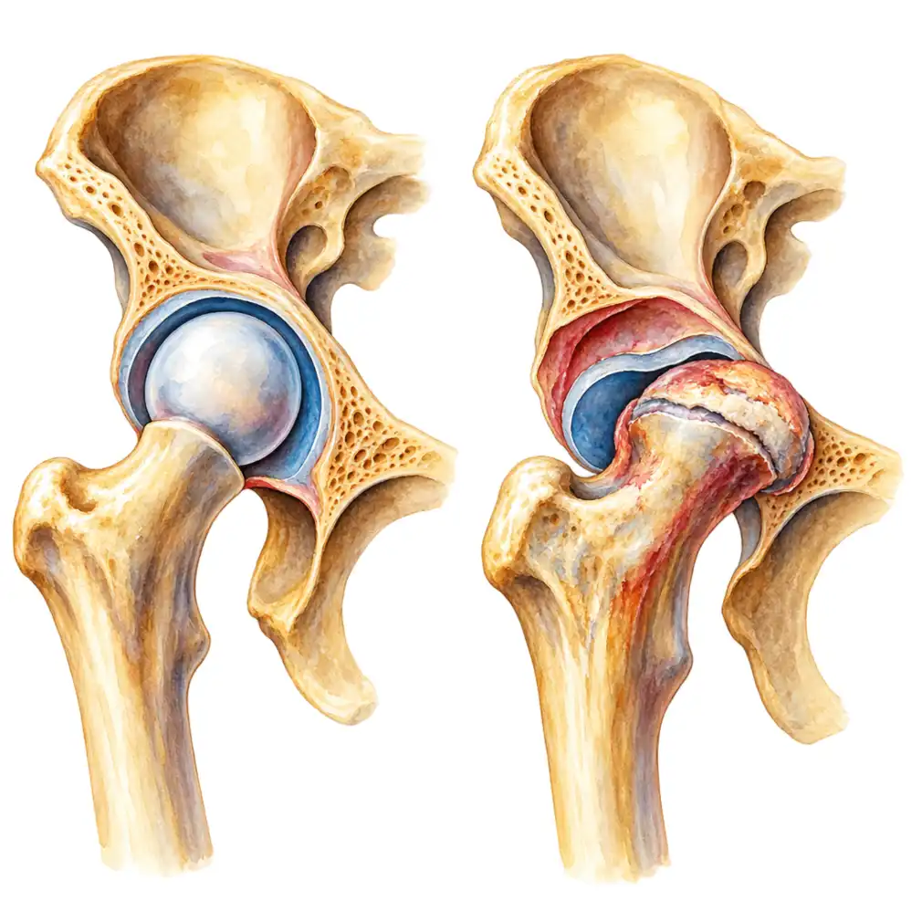 A ball held deep in the socket heals round. One that slips outward heals flat.