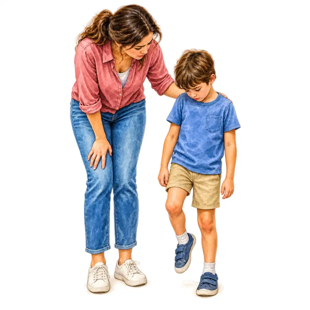 A leg that looks bent, one limb becoming shorter, or a limp appearing months after the injury healed — come back, do not wait.