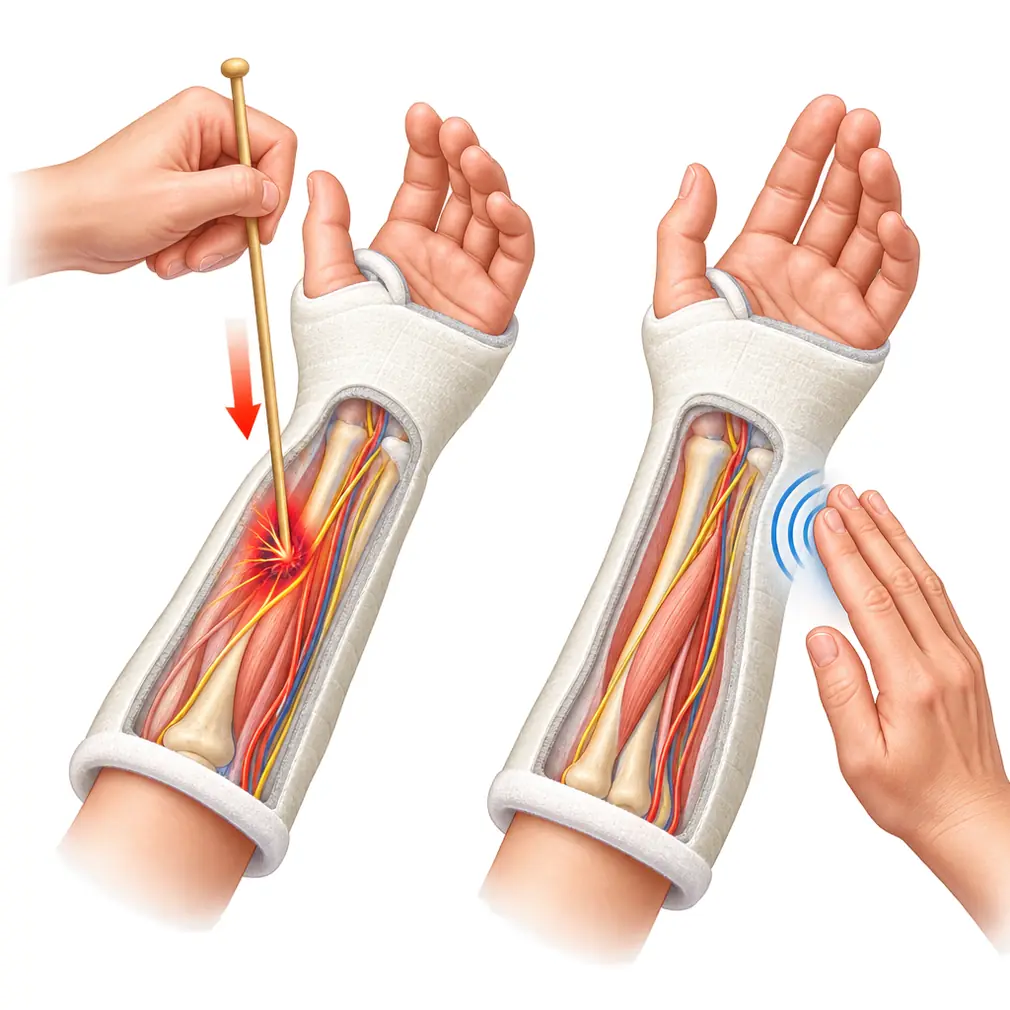 It will itch, and it passes. Never push a stick or a needle inside — the skin under a cast is soft and cannot be seen. Tap the outside instead.
