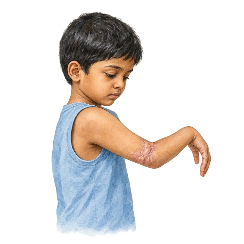 After a burn heals, tight scar skin across a joint can stop it from straightening.