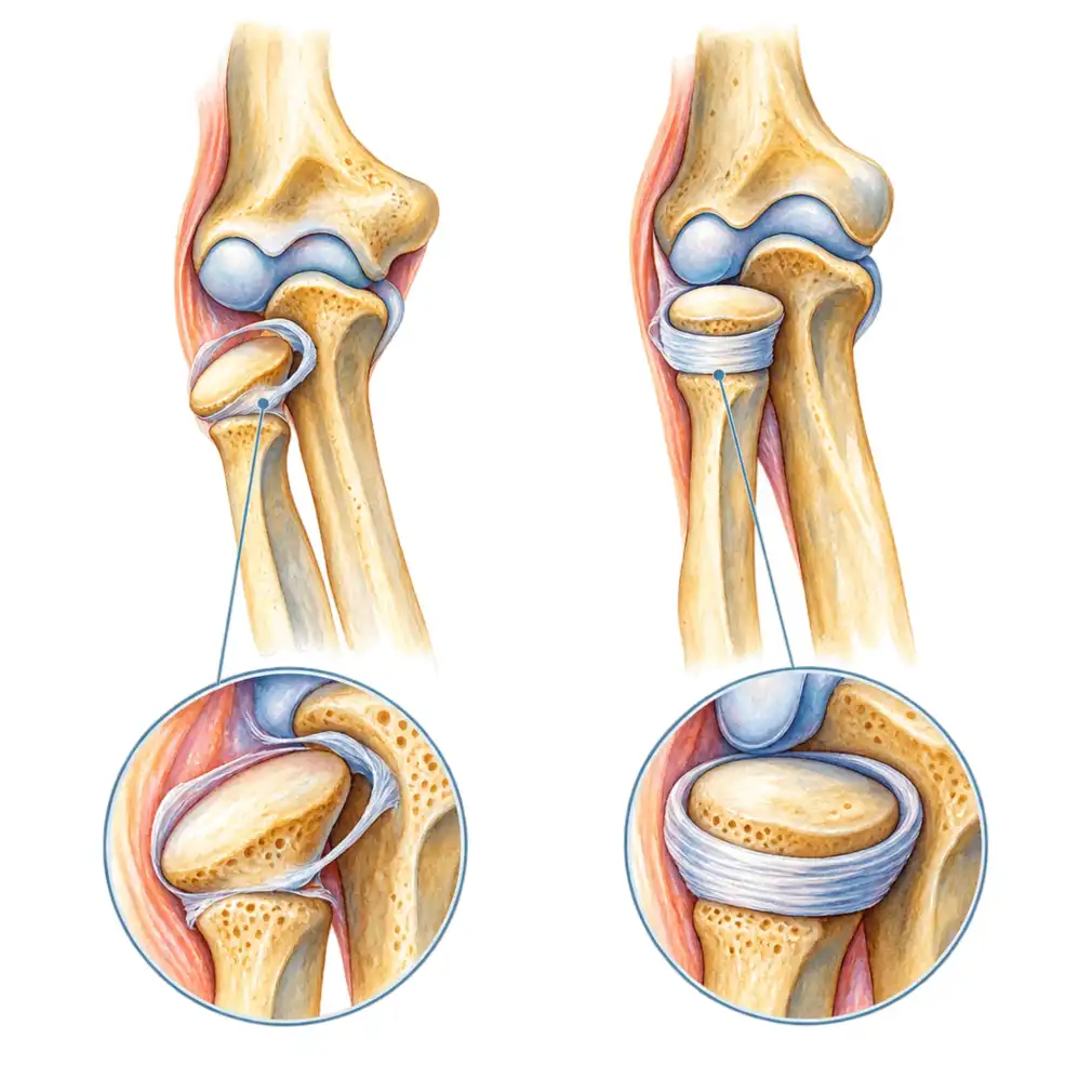 Under five the ring of ligament holding the radius is loose, so the bone slips out easily. By school age it is firm.