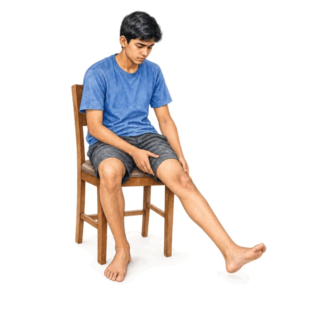When the thigh muscle becomes scarred and short, the knee cannot bend.