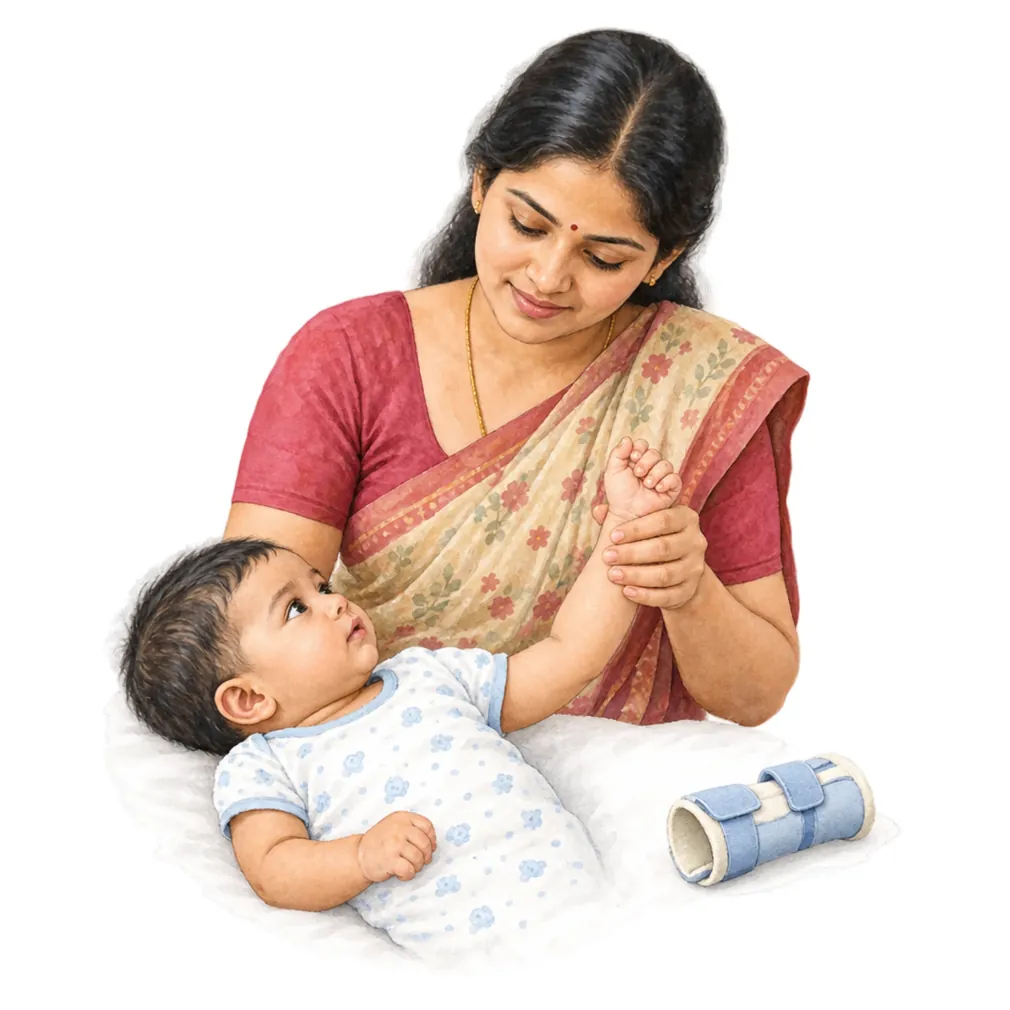 Stretching and splints from early infancy prepare the wrist for treatment.
