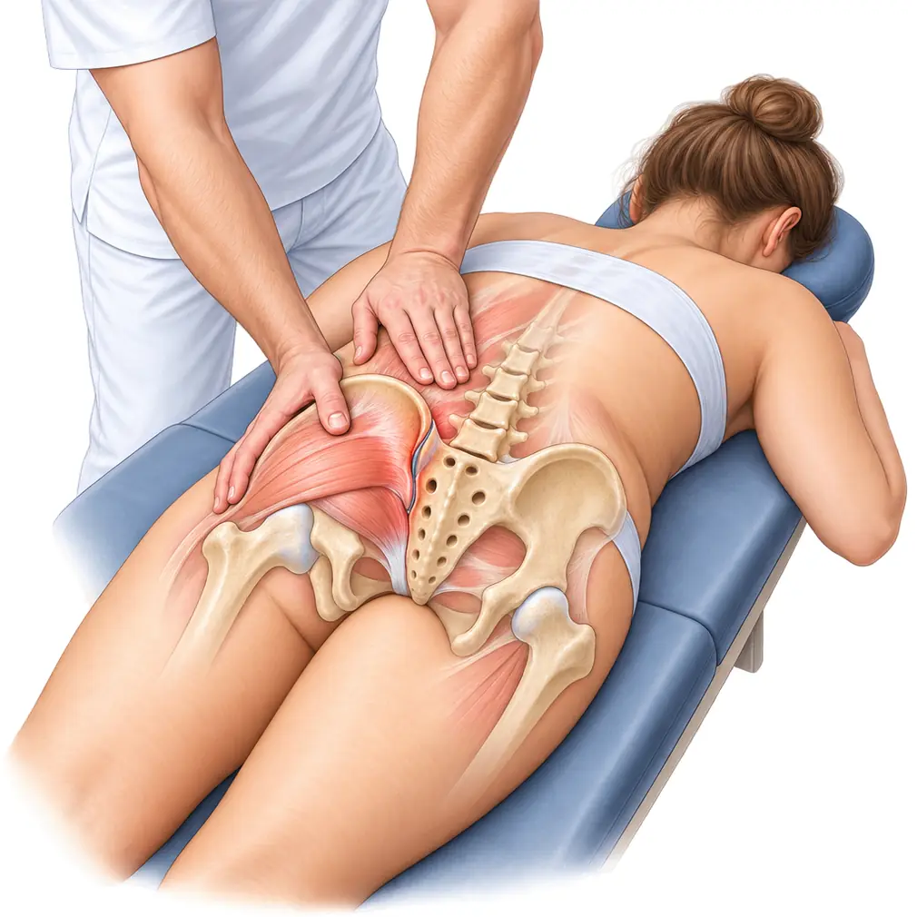 The joint is pressed and stressed in several specific ways to reproduce your pain — the examination that points to the sacroiliac joint rather than the disc.