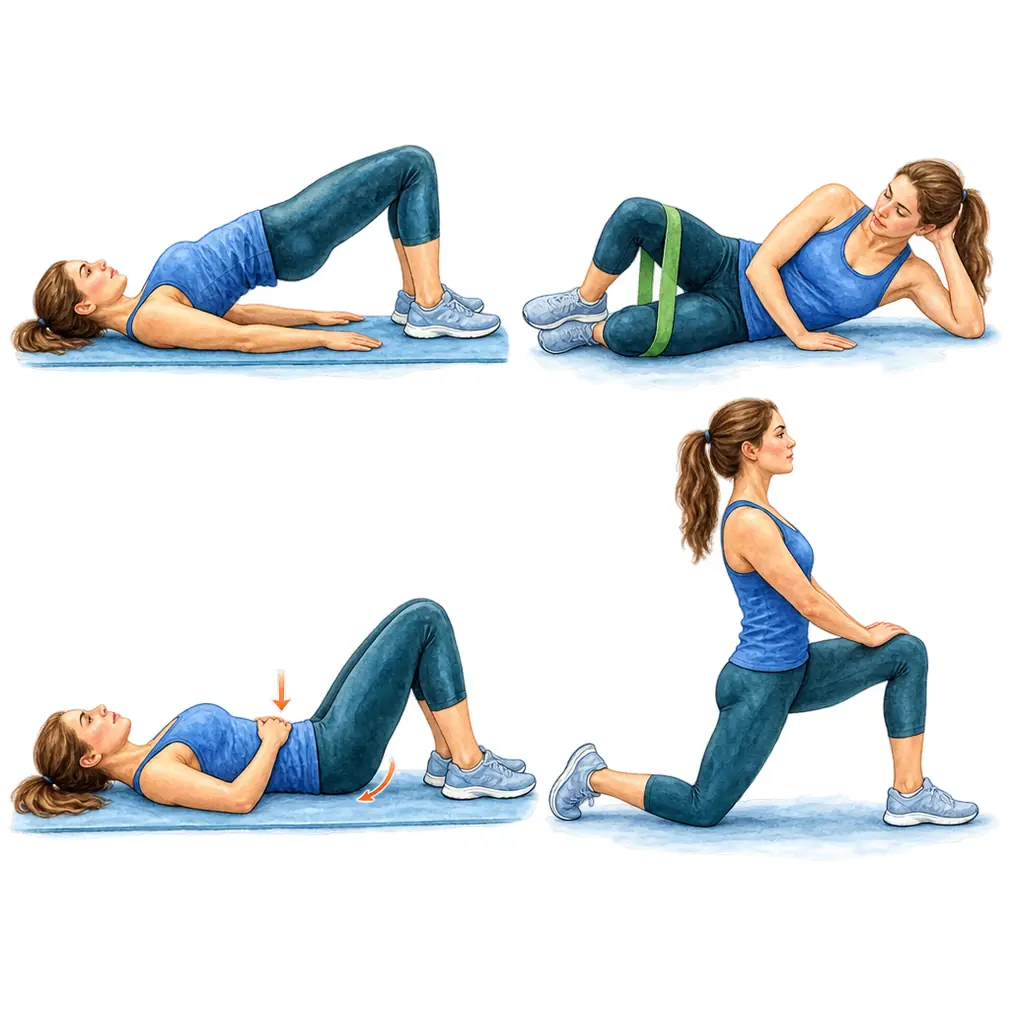 Bridging, clamshells, pelvic tilts and hip flexor stretches. Strengthening the core and gluteal muscles is what holds this joint steady.