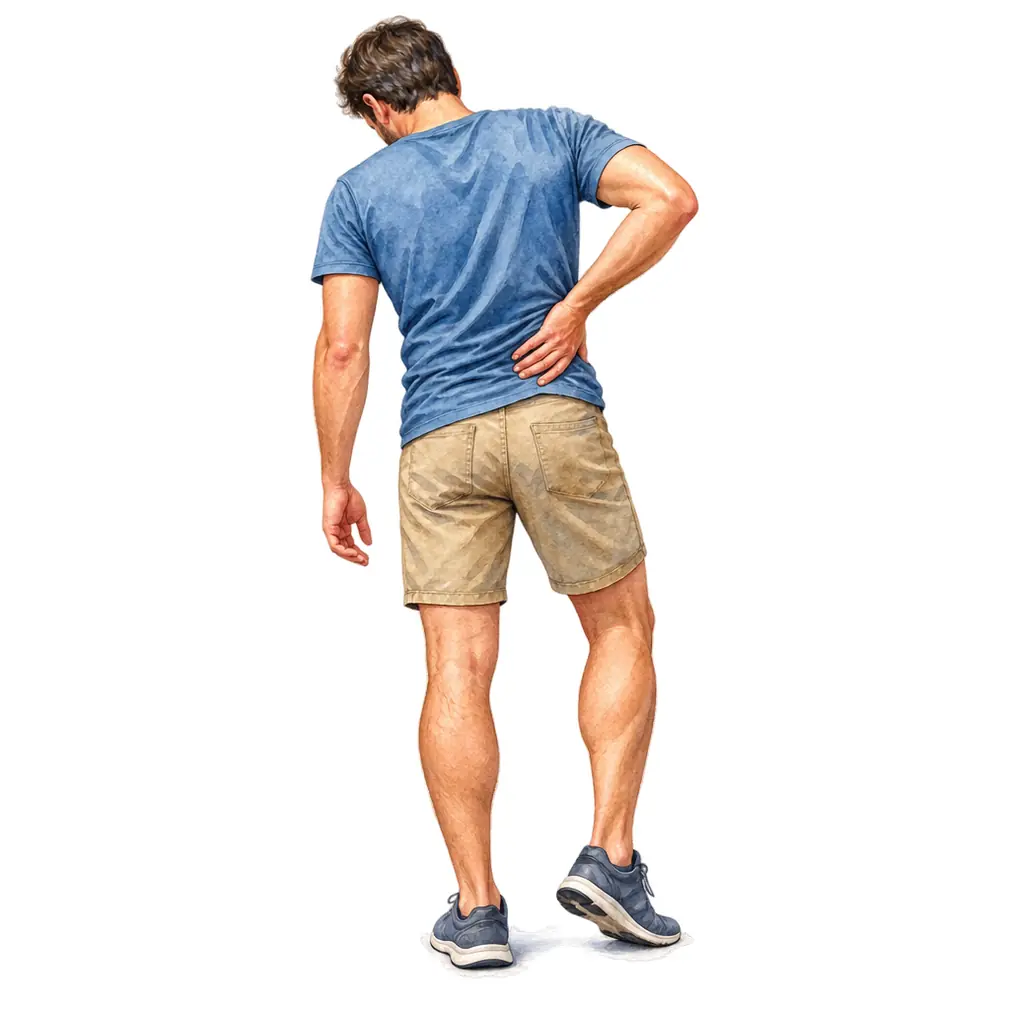 Pain low in the back and over the buttock, on one side or both. It can run down the back of the thigh but rarely below the knee.