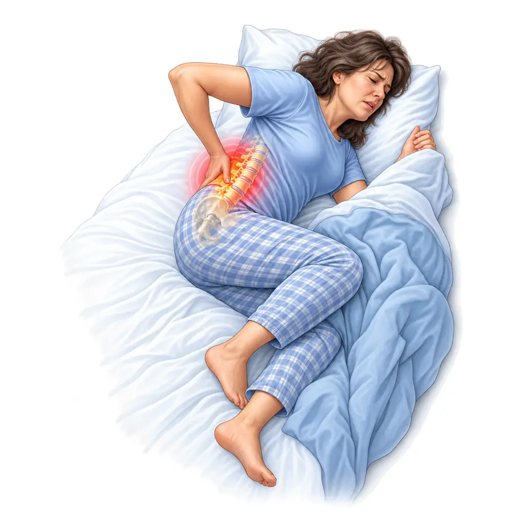 Stiffness worst in the morning lasting over half an hour, pain that improves with exercise and worsens with rest, or waking in the second half of the night — tell your doctor.