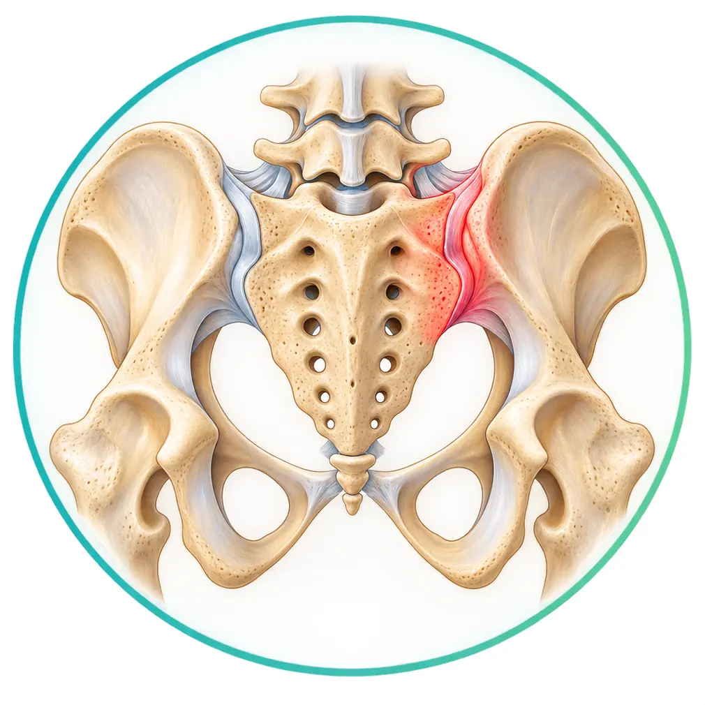 The triangular sacrum meets the pelvic bone on each side at the sacroiliac joints, which carry your whole upper body weight into your legs.