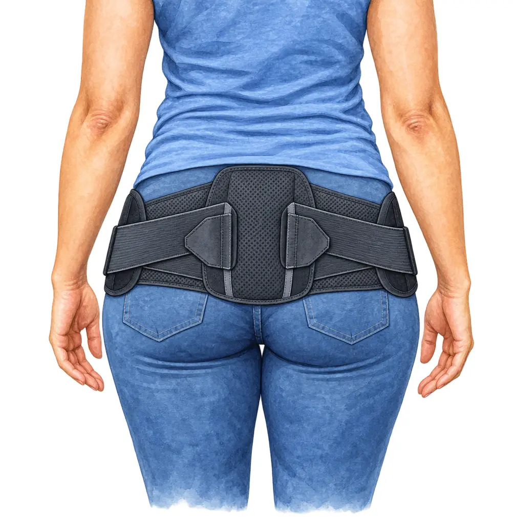 A sacroiliac belt worn round the pelvis steadies the joint, especially after pregnancy. Rest for a few days only — long rest stiffens it.