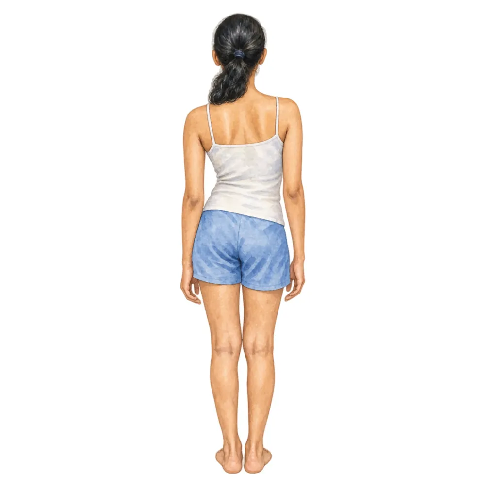 Uneven shoulders or waist can be the first sign of scoliosis.