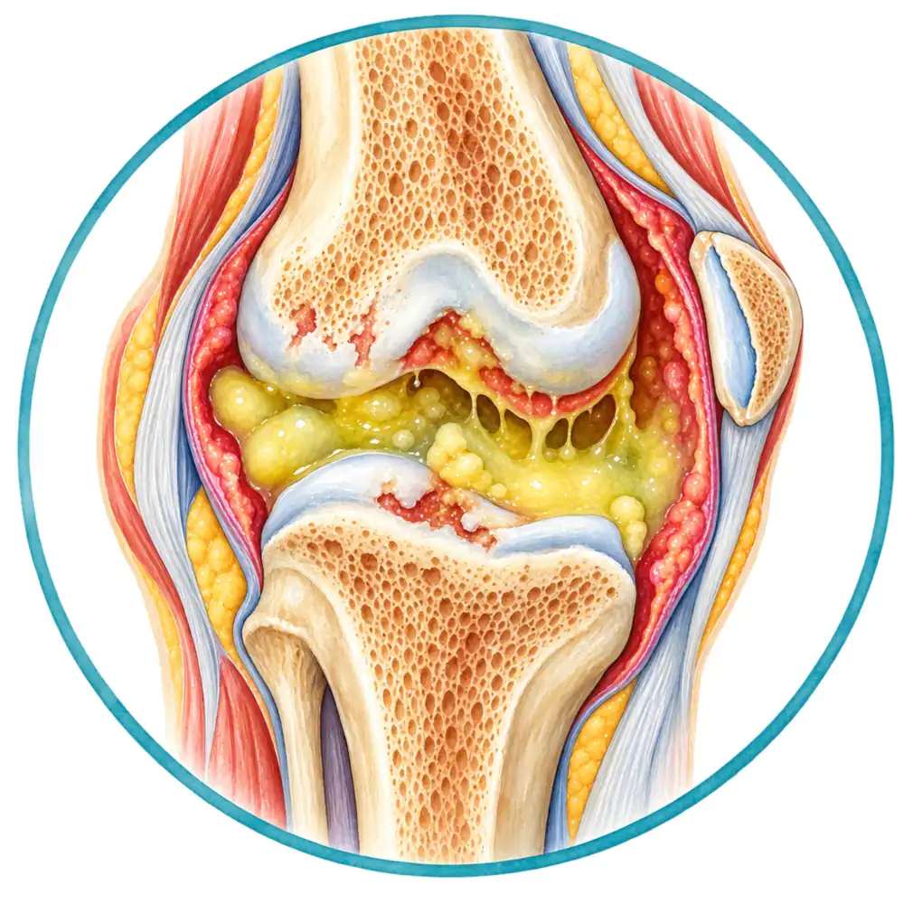 Bacteria get inside the joint and pus forms there. The pus attacks the cartilage — and cartilage does not grow back.