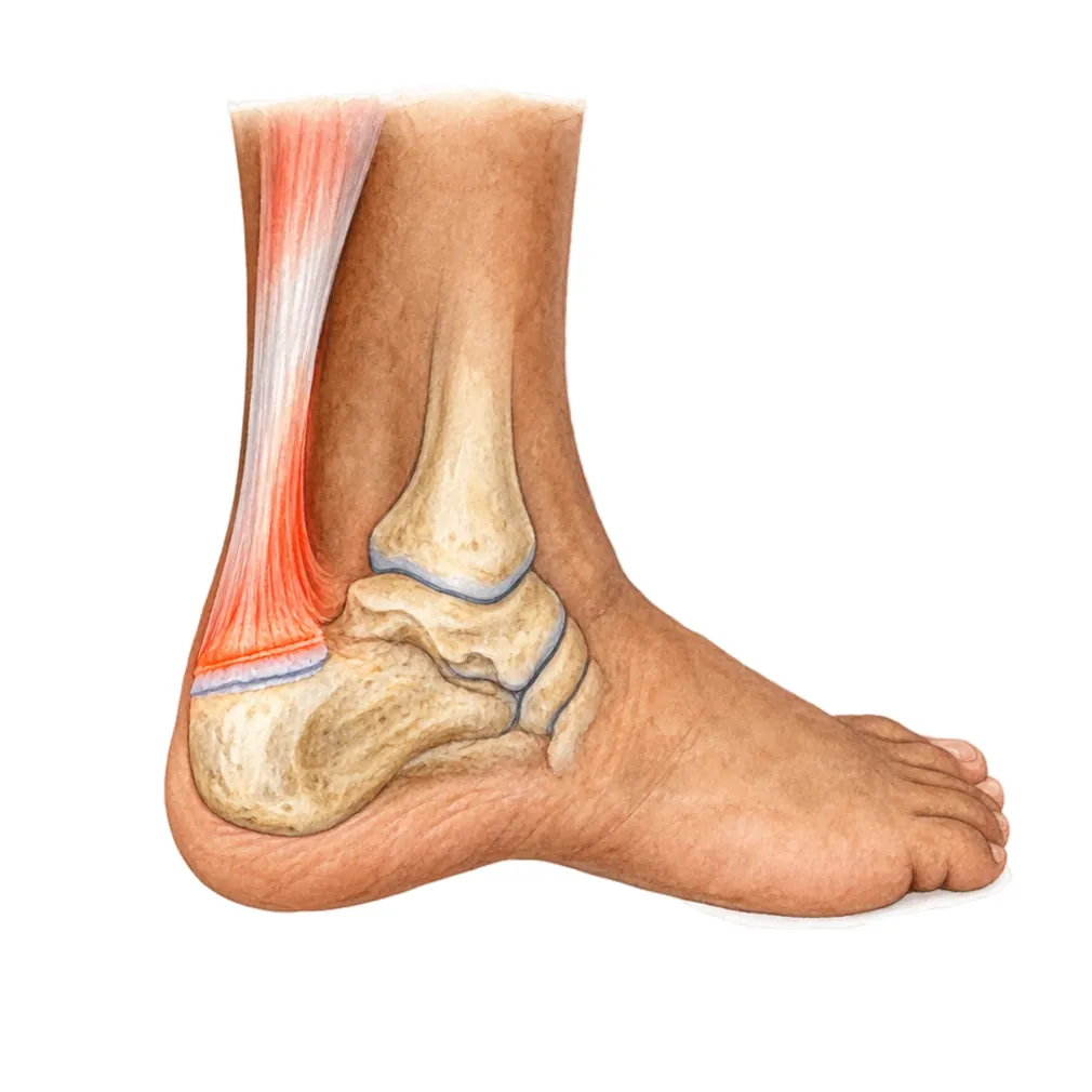 Sever's disease is irritation of the heel's growth plate where the Achilles tendon pulls.