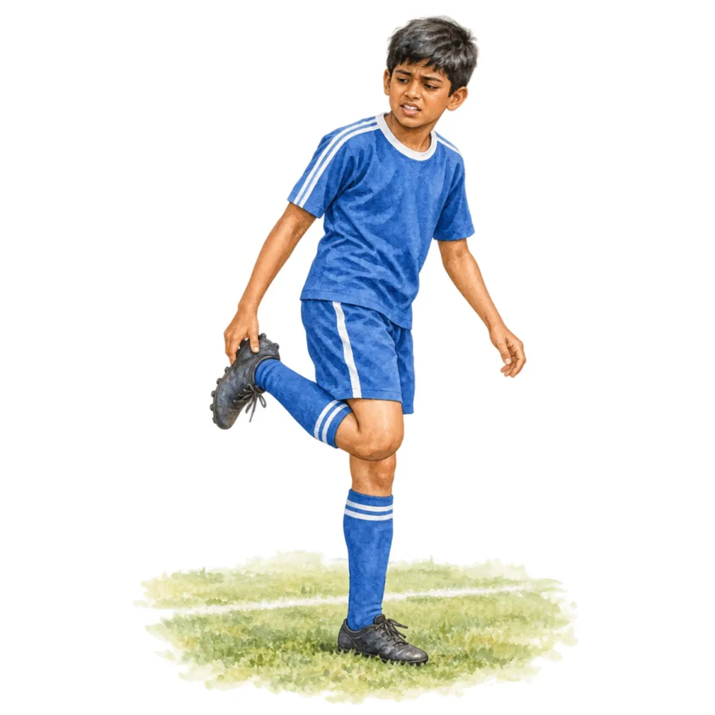 It is common in active 8–14 year olds and hurts during and after running.