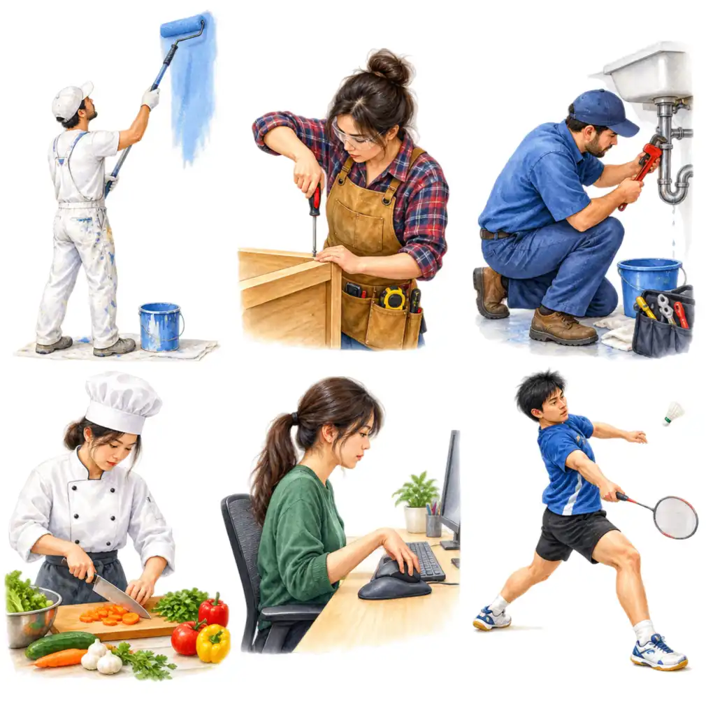 Painting, carpentry, plumbing, cooking, hours at a keyboard, racquet sports — any repeated wrist movement will do it.