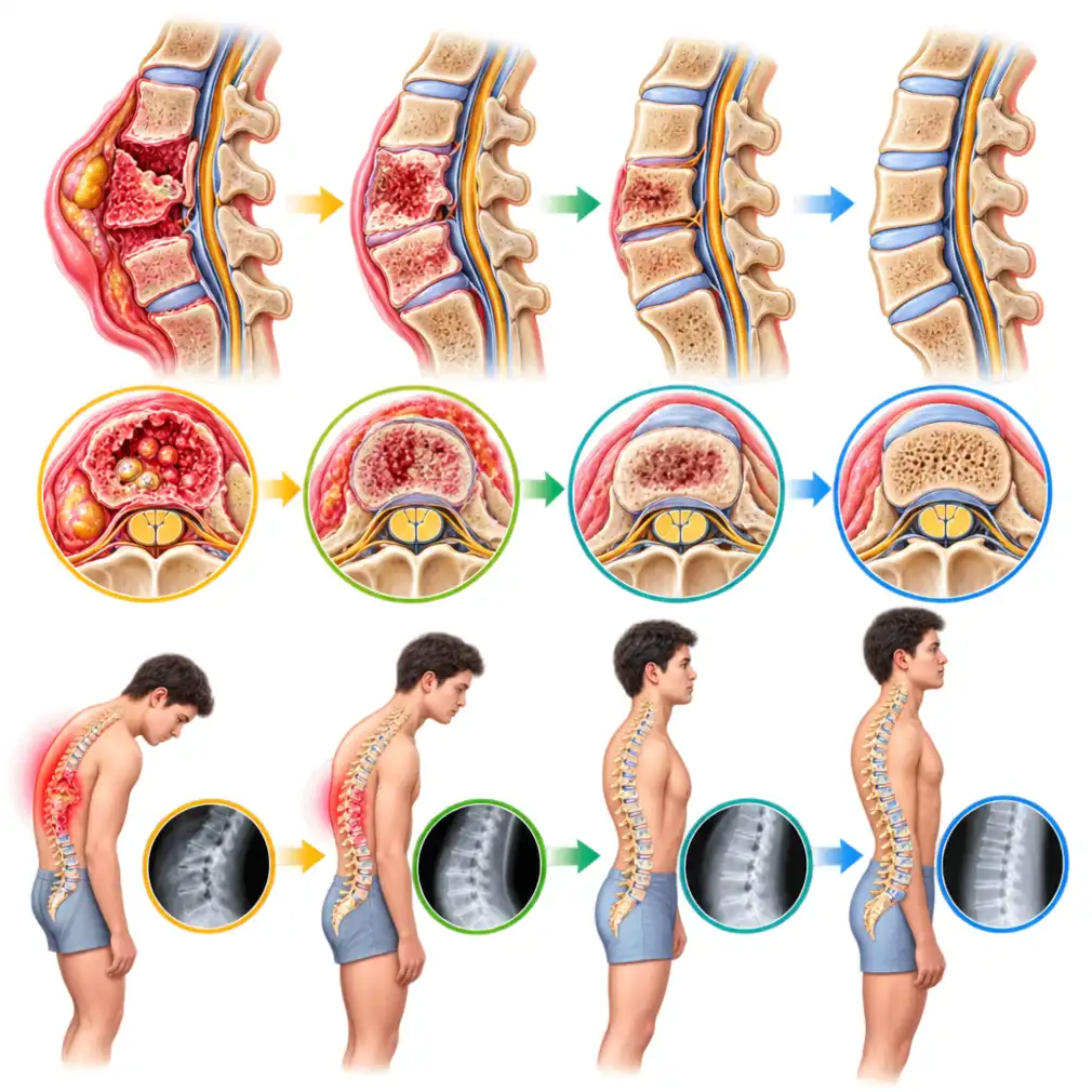What changes at each stage of recovery, from the first month to the end of treatment.